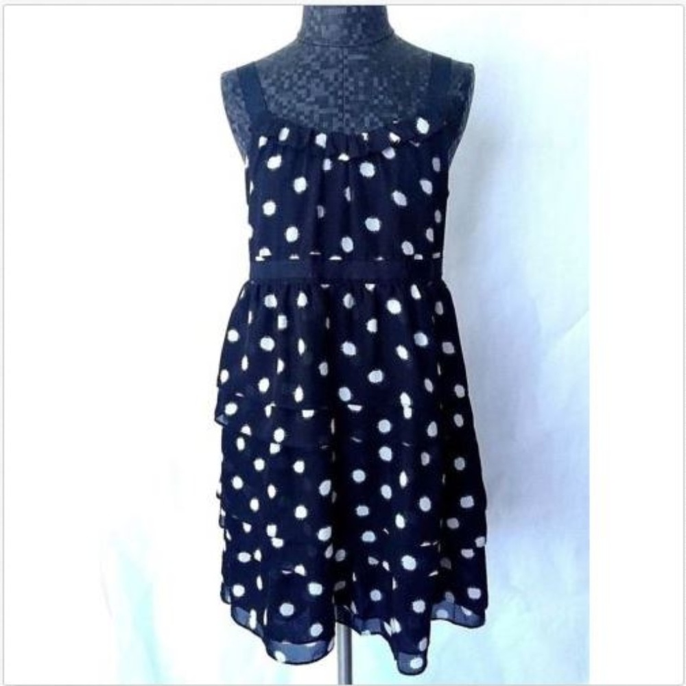 Loft Dress Black Polka Dot  Ruffle Size 6